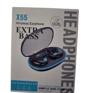 Black and Blue Earbud Headphones with Extra Bass